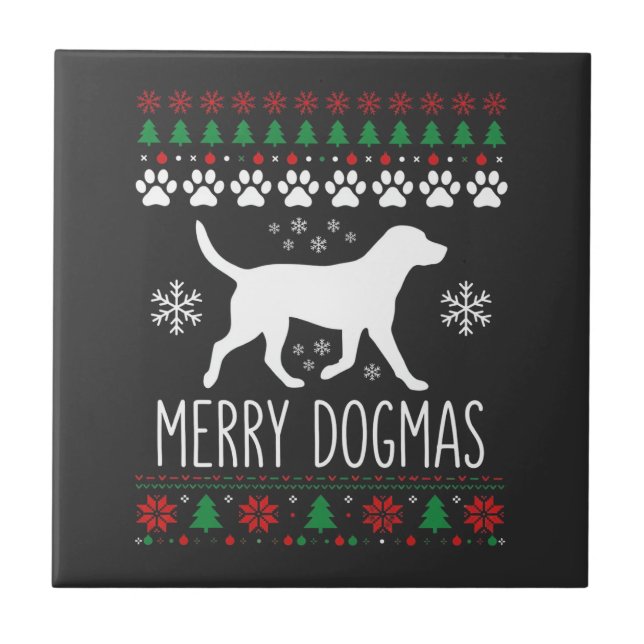 Merry Dogmas Christmas Dog Vector Ceramic Tile (Front)