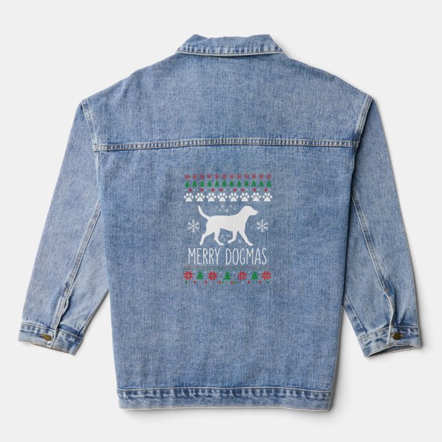 Merry Dogmas Christmas Dog Vector Denim Jacket (Back)