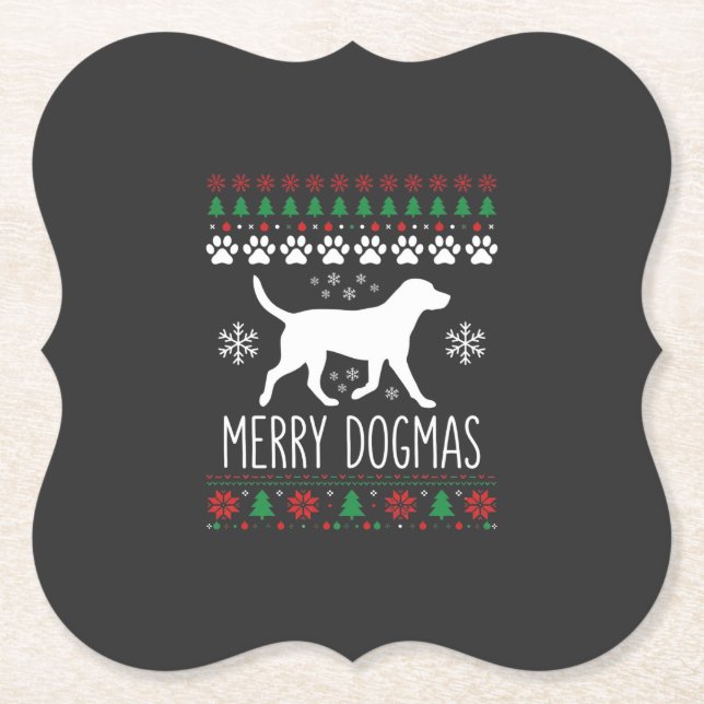 Merry Dogmas Christmas Dog Vector Paper Coaster (Front)