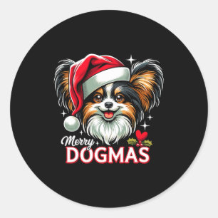 Merry Dogmas Christmas Pallon Dog Santa Hat Xmas C Classic Round Sticker