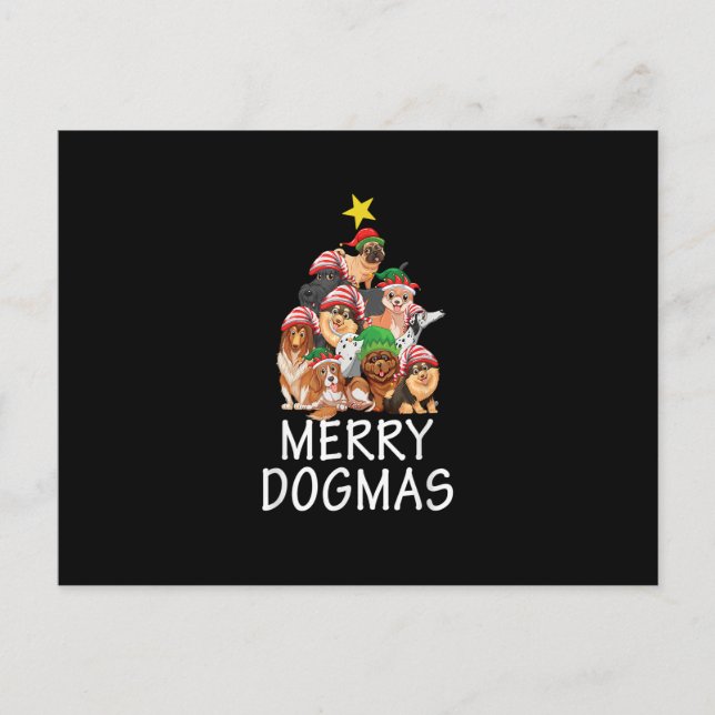 Merry Dogmas Cute Dog Xmas Christmas Tree Dog Love Postcard (Front)