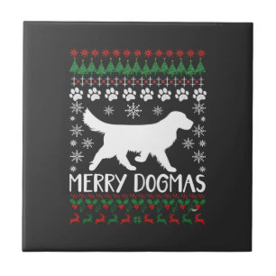 Merry Dogmas Dog Snowflake Ugly Christmas Sweater Ceramic Tile
