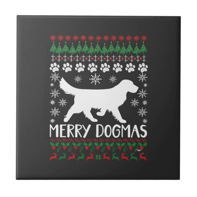 Merry Dogmas Dog Snowflake Ugly Christmas Sweater Ceramic Tile (Front)