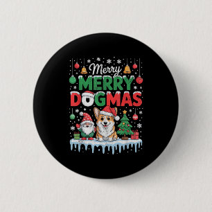 Merry Dogmas Funny Dog Santa Hat Christmas Xmas 6 Cm Round Badge