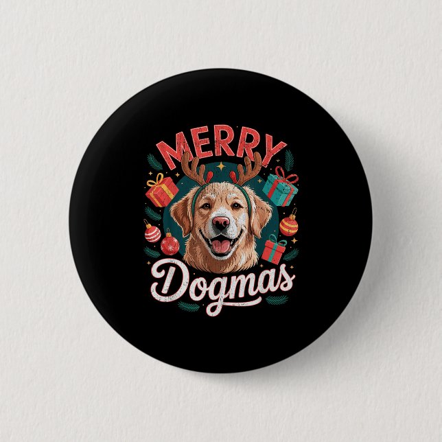 Merry Dogmas Funny Dog Santa Hat Christmas Xmas  6 Cm Round Badge (Front)