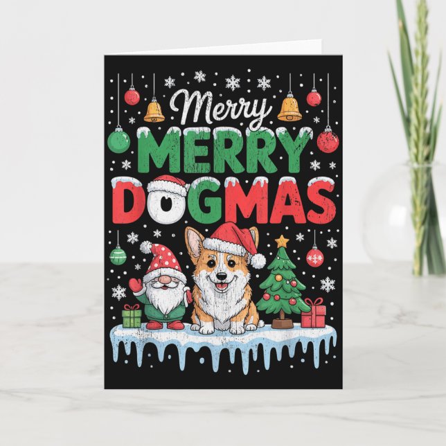 Merry Dogmas Funny Dog Santa Hat Christmas Xmas  Card (Front)