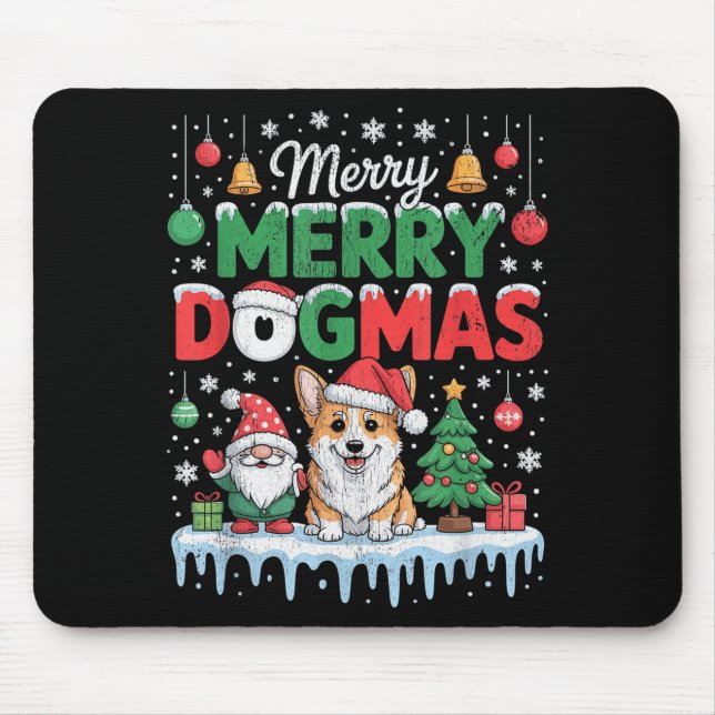 Merry Dogmas Funny Dog Santa Hat Christmas Xmas  Mouse Pad (Front)