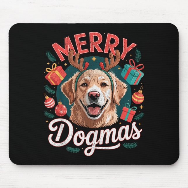 Merry Dogmas Funny Dog Santa Hat Christmas Xmas  Mouse Pad (Front)