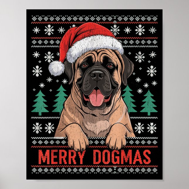 Merry Dogmas Funny Dog Santa Hat Christmas Xmas  Poster (Front)