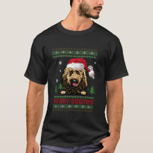 Merry Dogmas Goldendoodle Santa Hat Ugly Christmas T-Shirt