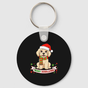Merry Doodlemas Goldendoodle Christmas Doodle Dog Key Ring