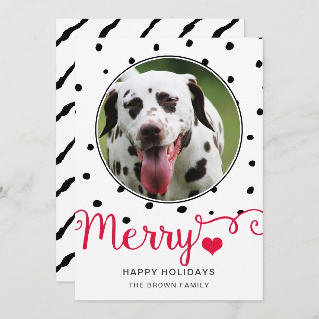 Merry Dots Stripes Typography Photo Holiday Card (Front/Back)
