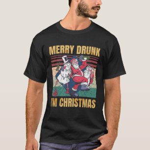 Merry Drunk I m Christmas Drinking Wine Retro T-Shirt