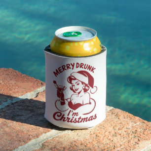 Merry Drunk I'm Christmas Cocktail Snarky Drinking Can Cooler