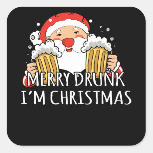 Merry Drunk I'm Christmas Santa Claus Beer Square Sticker