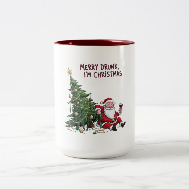 Merry Drunk, I'm Christmas Santa Two-Tone Coffee Mug (Center)