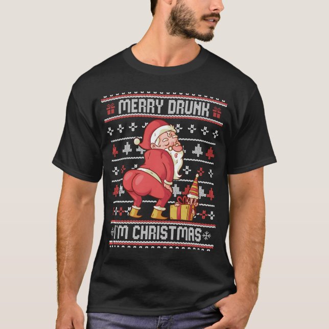 Merry Drunk I'M Ugly Twerking Santa T-Shirt (Front)
