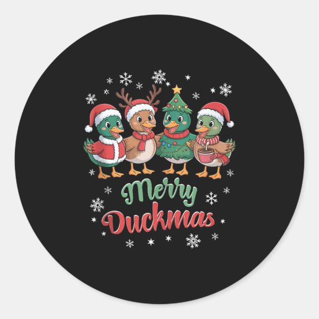Merry Duckmas – Funny Christmas Ducks Holiday Desi Classic Round Sticker (Front)