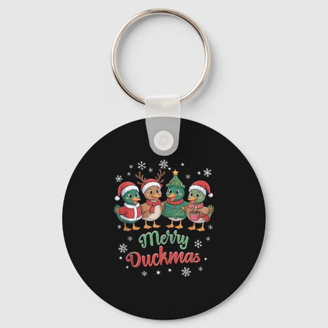 Merry Duckmas – Funny Christmas Ducks Holiday Desi Key Ring (Front)