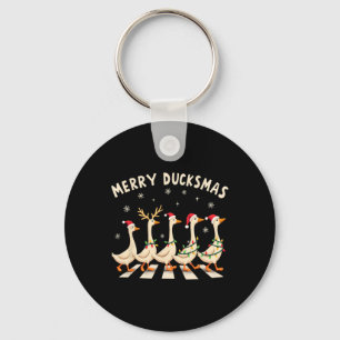 Merry Duckmas Funny Duck Christmas Santa Hat Xmas Key Ring