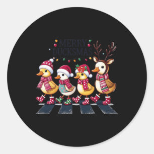 Merry Duckmas Funny Duck Lovers Santa Hat Lights C Classic Round Sticker