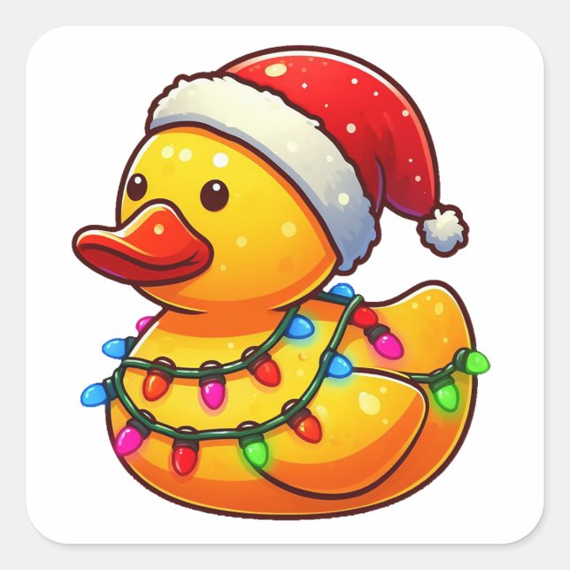 Merry Duckmas, Santa Rubber Duck Christmas Square Sticker (Front)