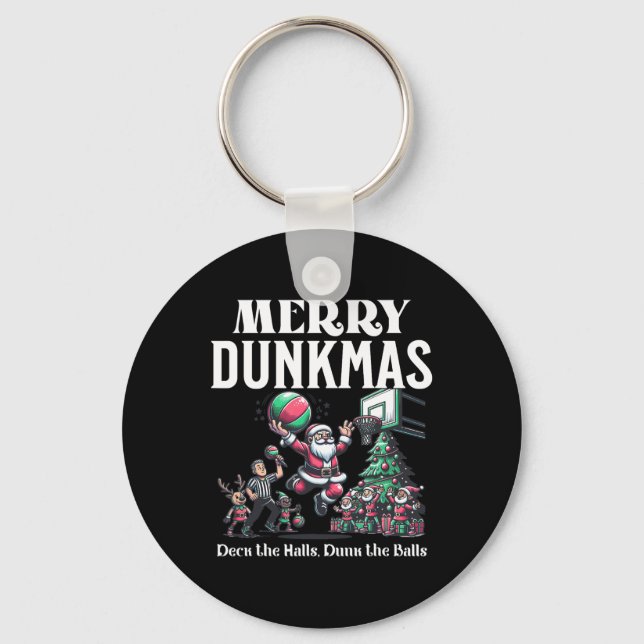 Merry Dunkmas Funny Santa Sketll Christmas Humor  Key Ring (Front)