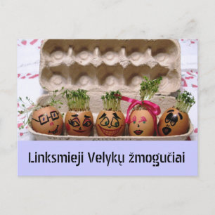 Merry Easter Egg People Lithuanian Postcard