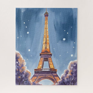 Merry Eiffel Tower   Paris Christmas Watercolor Jigsaw Puzzle
