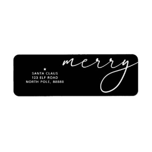 Merry Elegant Christmas Black & White Themed Label Return Address Label