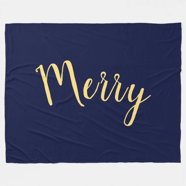 MERRY Elegant Holiday Text Navy Blue Background  Fleece Blanket (Front (Horizontal))