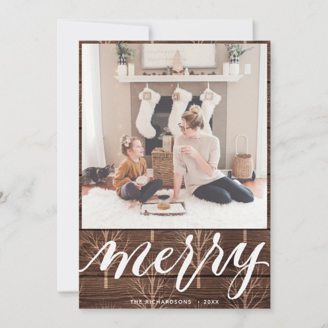 MERRY | Elegant Typography Gold Tree Holiday Card (Front)
