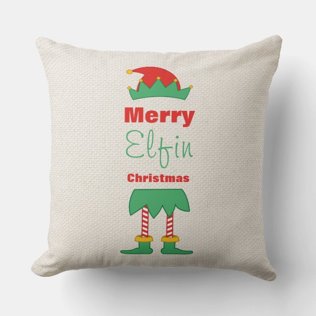 Merry Elfin Christmas elf hat striped socks  Cushion (Front)