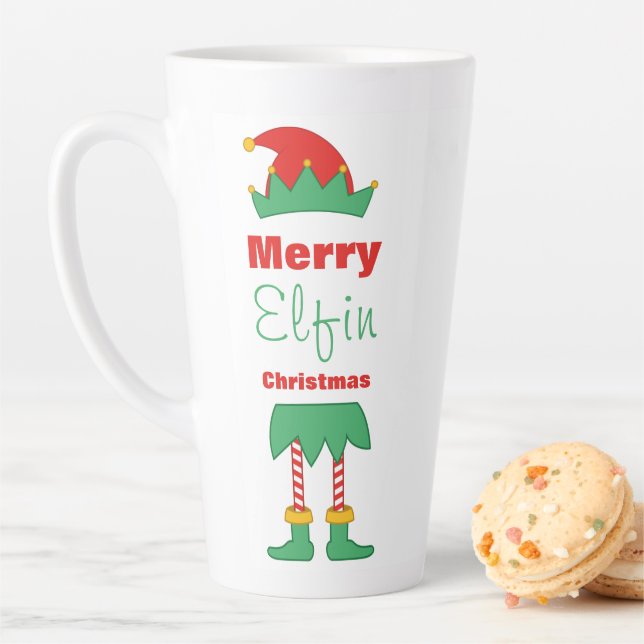 Merry Elfin Christmas elf hat striped socks  Latte Mug (In Situ)