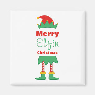 Merry Elfin Christmas elf hat striped socks Magnet