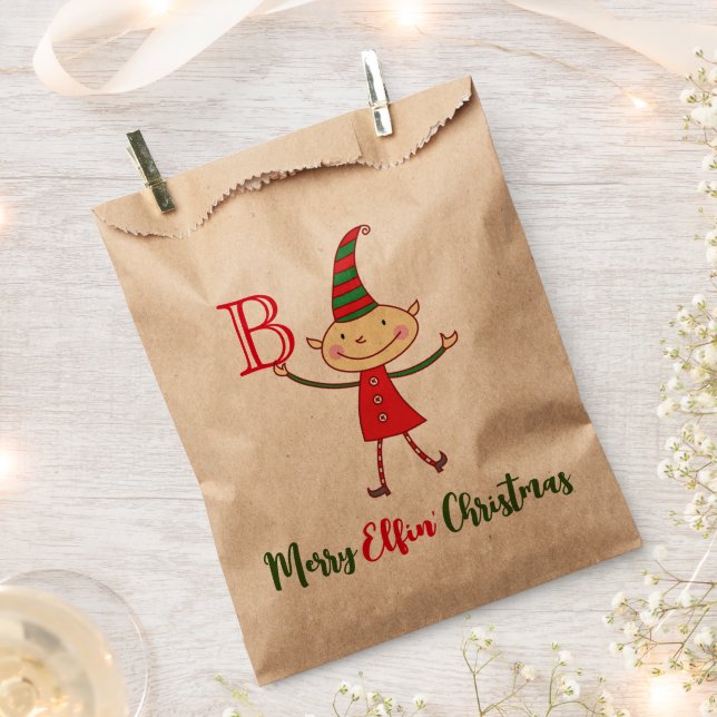 Merry Elfin' Christmas Monogram Elf Funny Holiday Favour Bag (Clipped)