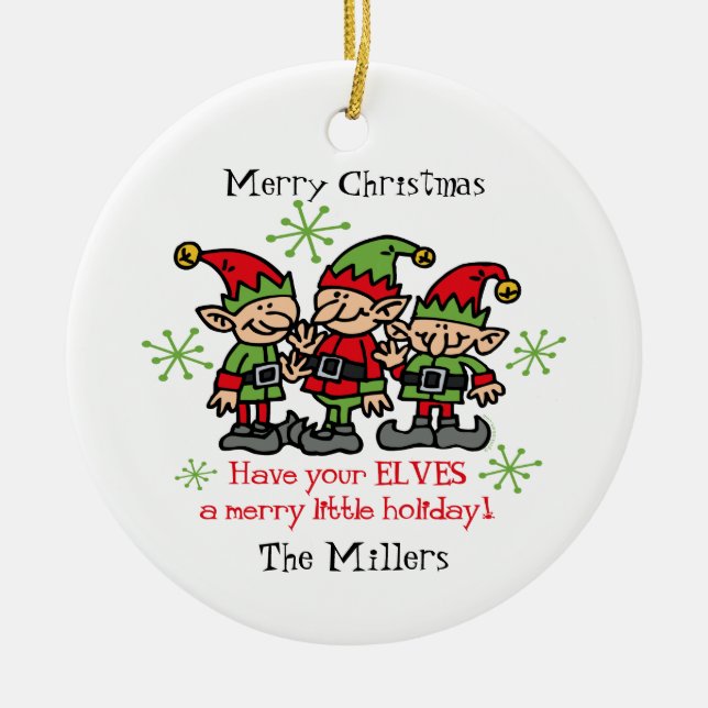 Merry Elves Personalised Ornament (Front)