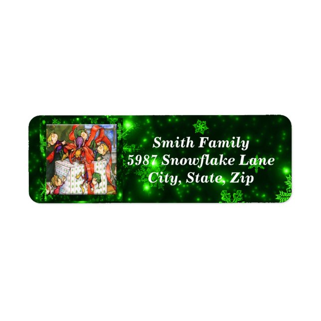 Merry Elves Wrapping Present Return Address Labels (Front)