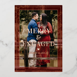 Merry & Engaged Minimal Frame Photo Engagement  Foil Holiday Card