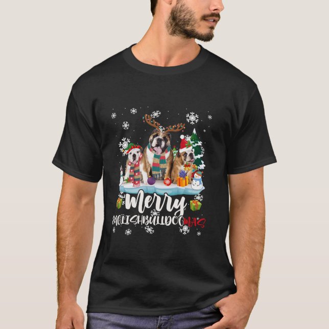 Merry English Bulldogmas Funny English Bulldog Lov T-Shirt (Front)