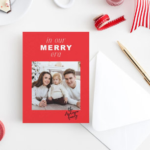 Merry Era Bright Funny One Photo Red Christmas Holiday Card