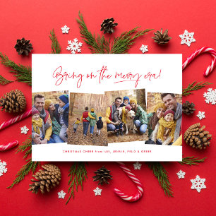 Merry era fun four photo red Christmas Holiday Card