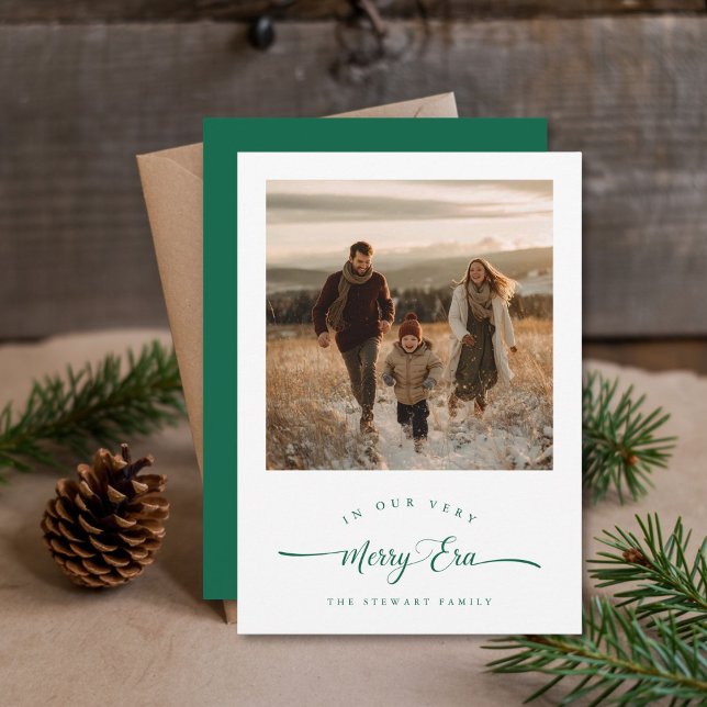 Merry Era Funny Single Photo Green Christmas Holiday Card (Creator Uploaded)