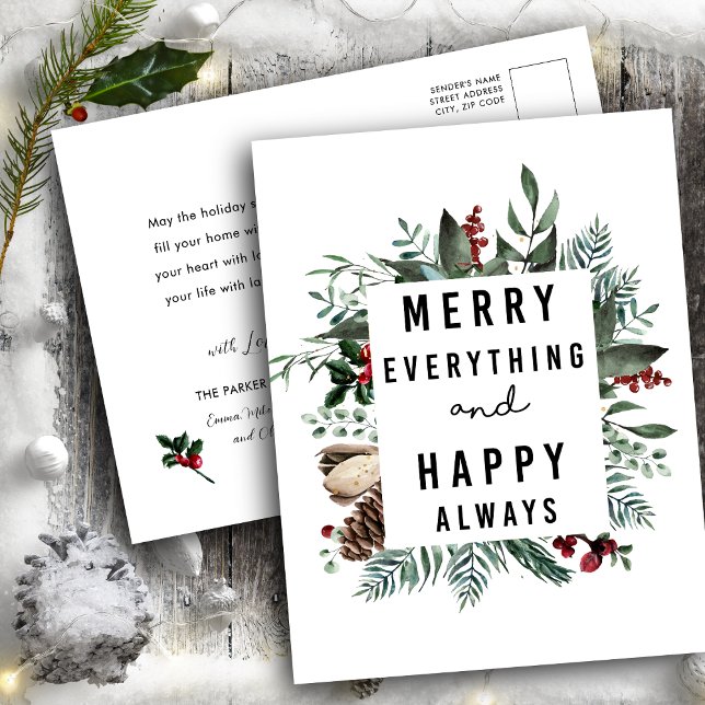 Merry Everything and Happy Always | Floral Foliage Holiday Postcard (Creator Uploaded)