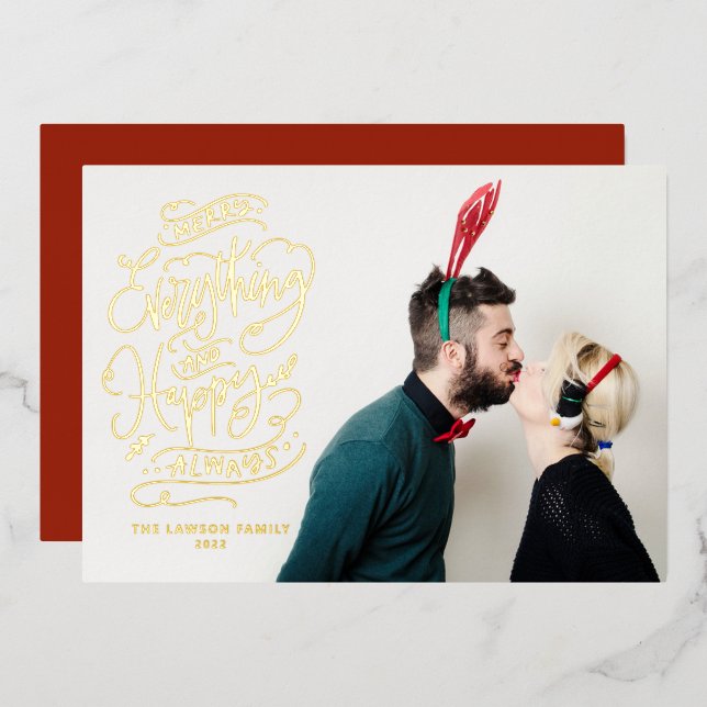 Merry Everything and Happy Always Photo Foil Holiday Card (Front/Back)