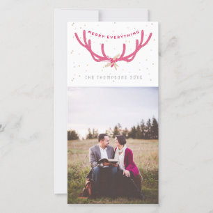 Merry Everything Antler Faux Glitter Photo Holiday Card