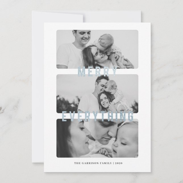 Merry Everything Blue Foil Holiday Card (Front)