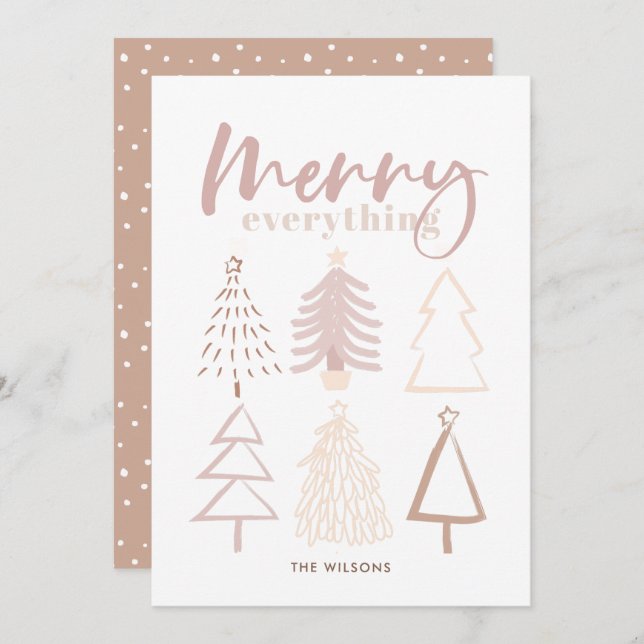 Merry Everything Boho Christmas Trees Holiday Card (Front/Back)