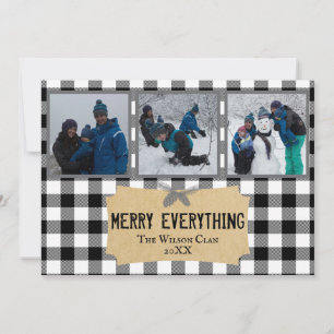 Merry Everything Buffalo Plaid 3 Photo Card