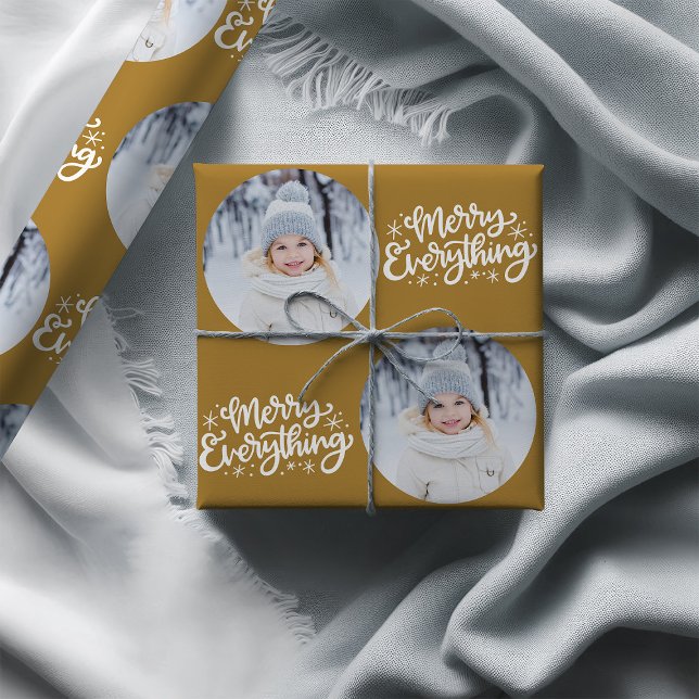 Merry Everything Calligraphy Gold Photo Wrapping Paper (Photo Wrapping Paper - Merry Everything)